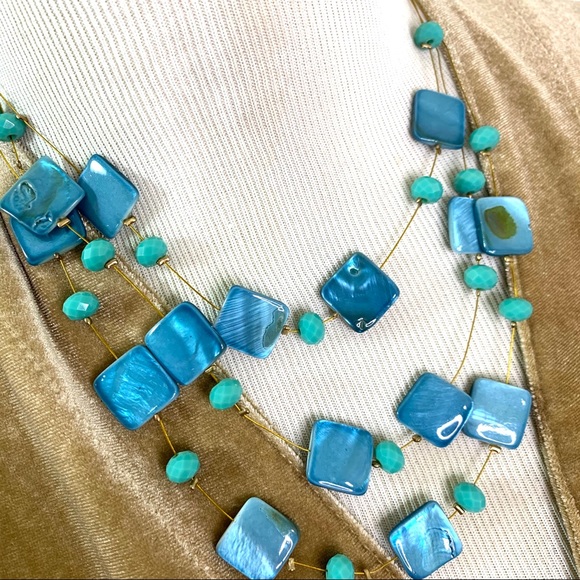 Gold Wire Triple Strand Necklace with Turquoise - Picture 4 of 4